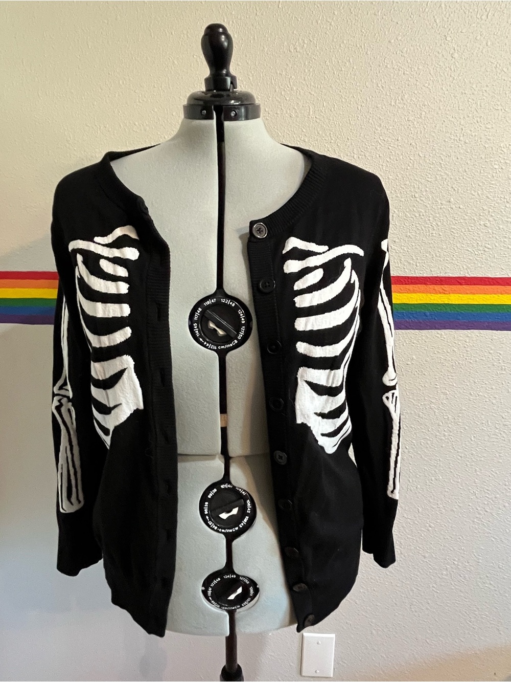 Black Skeleton Ribcage Button-Up Sweater - Picture 2 of 5